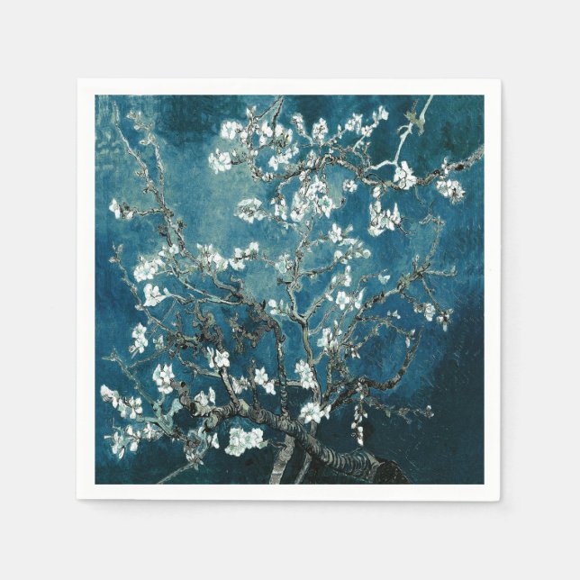Van Gogh Almond Blossoms Dark Aquamarin Serviette (Vorderseite)