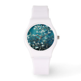 Van Gogh Almond Blossoms: Dunkel Aquamarin Armbanduhr
