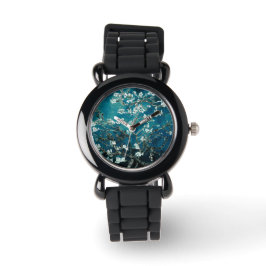 Van Gogh Almond Blossoms: Dunkel Aquamarin Armbanduhr