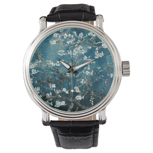 Van Gogh Almond Blossoms: Dunkel Aquamarin Armbanduhr (Vorderseite)