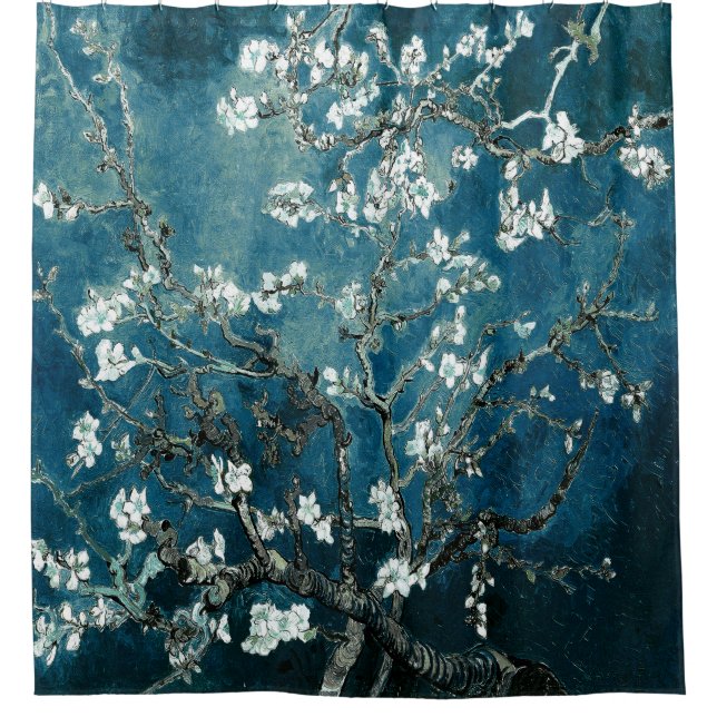 Van Gogh Almond Blossoms: Dunkel Aquamarin Duschvorhang (Vorderseite)