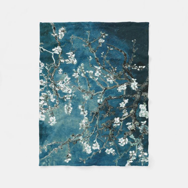 Van Gogh Almond Blossoms: Dunkel Aquamarin Fleecedecke (Vorderseite)