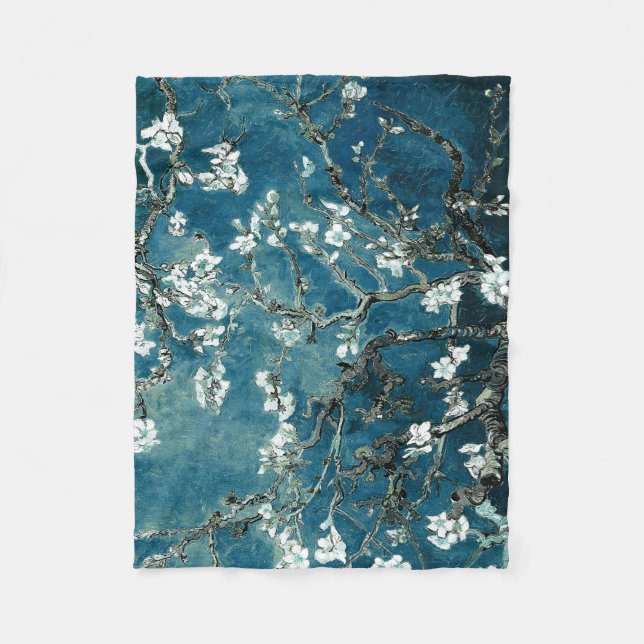 Van Gogh Almond Blossoms: Dunkel Aquamarin Fleecedecke (Vorderseite)