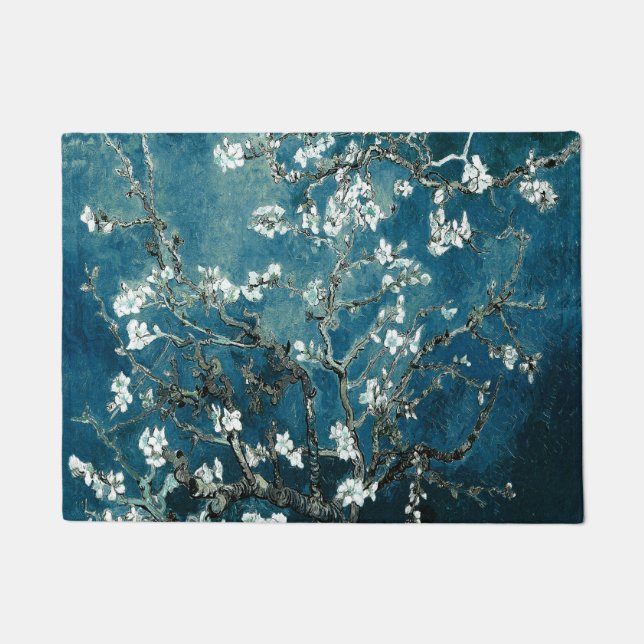 Van Gogh Almond Blossoms: Dunkel Aquamarin Fußmatte (Vorderseite)