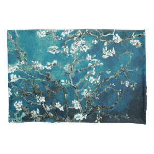 Van Gogh Almond Blossoms: Dunkel Aquamarin Kissenbezug
