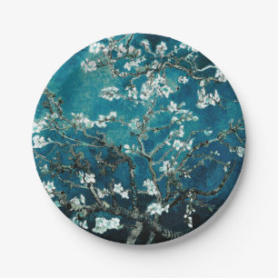 Van Gogh Almond Blossoms: Dunkel Aquamarin Pappteller