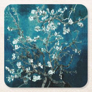 Van Gogh Almond Blossoms: Dunkel Aquamarin Rechteckiger Pappuntersetzer