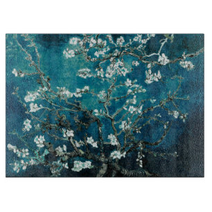 Van Gogh Almond Blossoms: Dunkel Aquamarin Schneidebrett