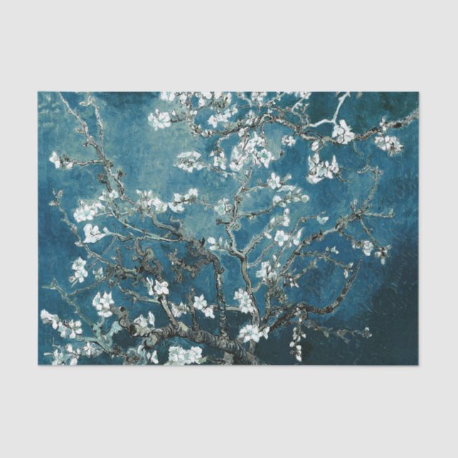 Van Gogh Almond Blossoms: Dunkel Aquamarin Seidenpapier (Vorderseite)