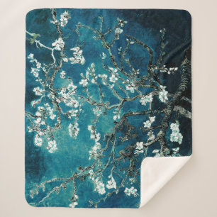 Van Gogh Almond Blossoms: Dunkel Aquamarin Sherpadecke