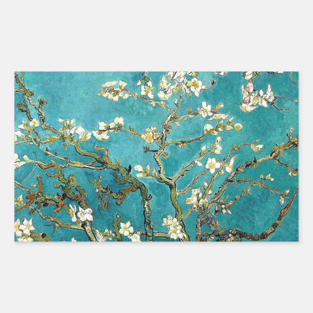 Van Gogh Almond Blossoms Klassischer Impressionism Rechteckiger Aufkleber (Vorderseite)