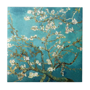 Van Gogh Almond Blossoms kunstweiße Blume in blau Fliese