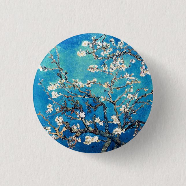 Van Gogh Almond Blossoms leuchtend türkis Button (Vorderseite)