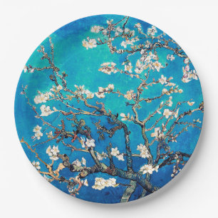 Van Gogh Almond Blossoms leuchtend türkis Pappteller