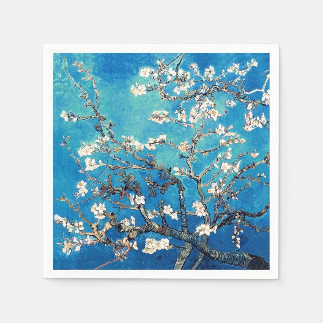 Van Gogh Almond Blossoms leuchtend türkis Serviette (Vorderseite)