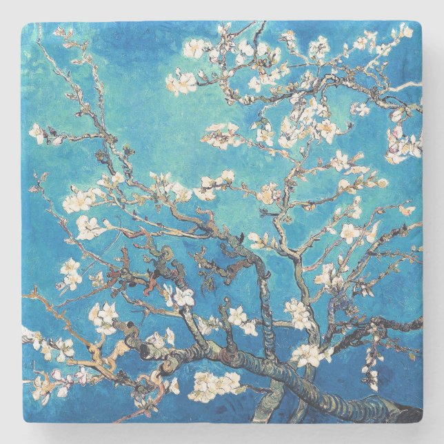 Van Gogh Almond Blossoms leuchtend türkis Steinuntersetzer (Vorderseite)