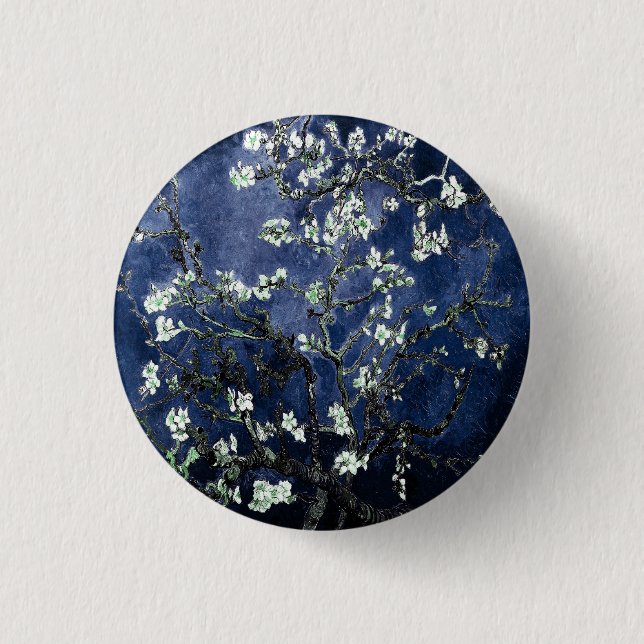 Van Gogh Almond Blossoms Midnight Blue Button (Vorderseite)