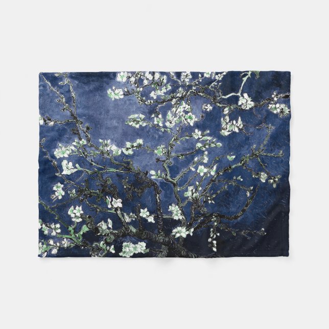 Van Gogh Almond Blossoms Midnight Blue Fleecedecke (Vorderseite (Horizontal))