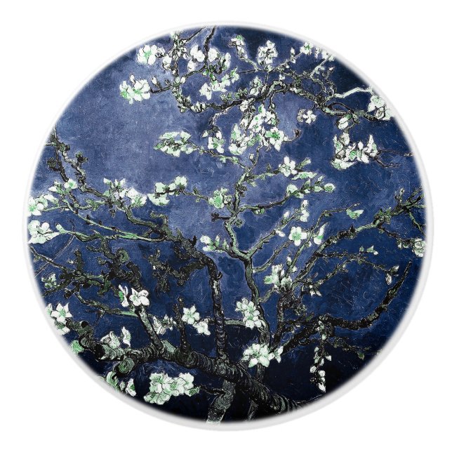 Van Gogh Almond Blossoms Midnight Blue Keramikknauf (Vorderseite)