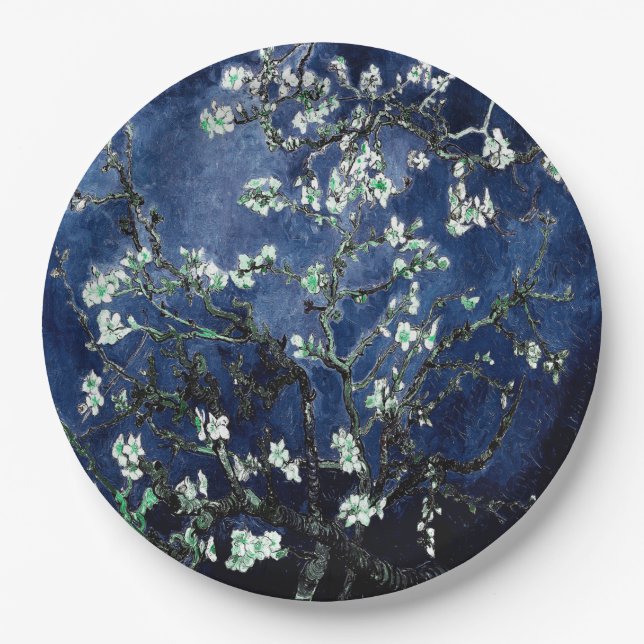 Van Gogh Almond Blossoms Midnight Blue Pappteller (Vorderseite)