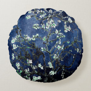 Van Gogh Almond Blossoms Midnight Blue Rundes Kissen