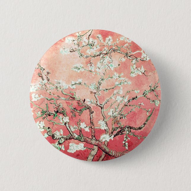 Van Gogh Almond Blossoms Peach Button (Vorderseite)