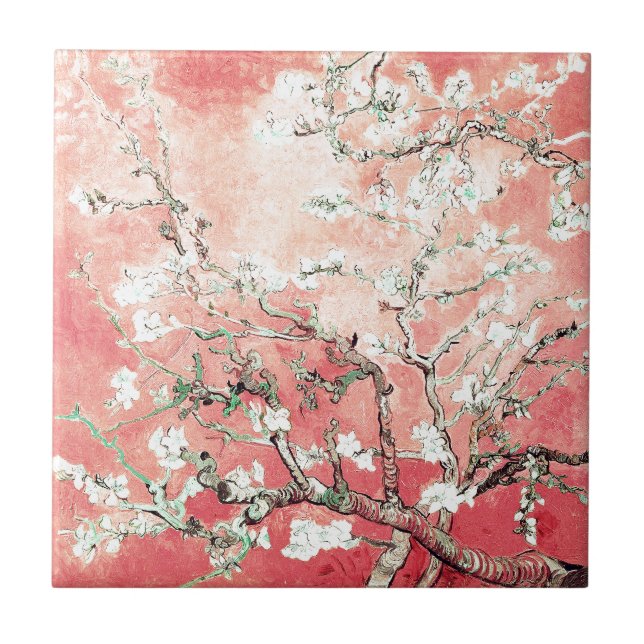 Van Gogh Almond Blossoms Peach Fliese (Vorderseite)