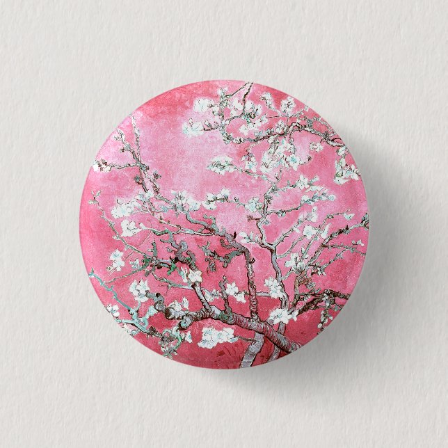 Van Gogh Almond Blossoms Pink Blau Button (Vorderseite)