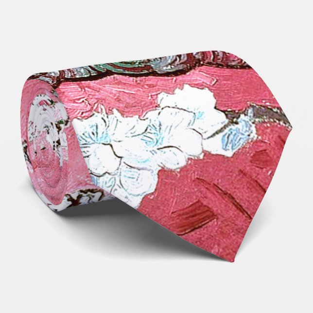 Van Gogh Almond Blossoms Pink Blau Krawatte (Gerollt)