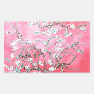 Van Gogh Almond Blossoms Pink Blau Rechteckiger Aufkleber