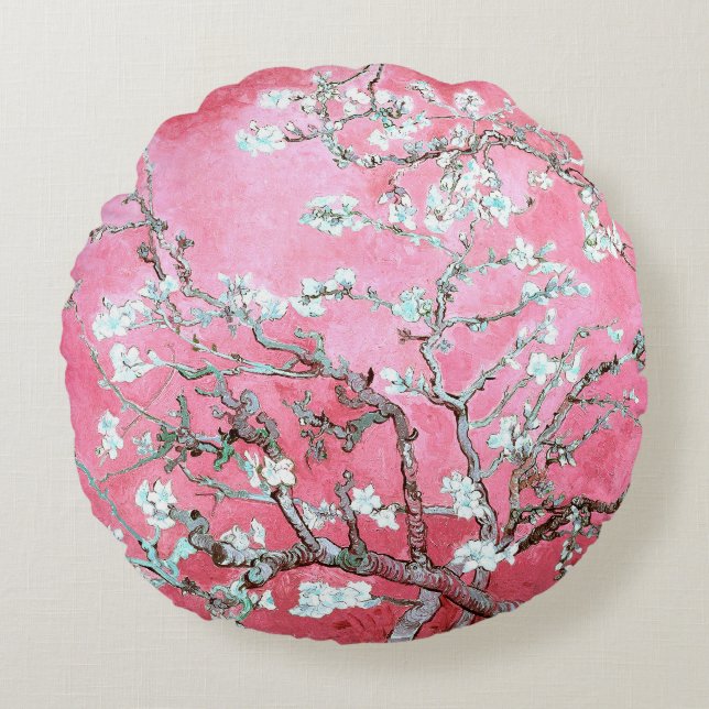 Van Gogh Almond Blossoms Pink Blau Rundes Kissen (Vorderseite)