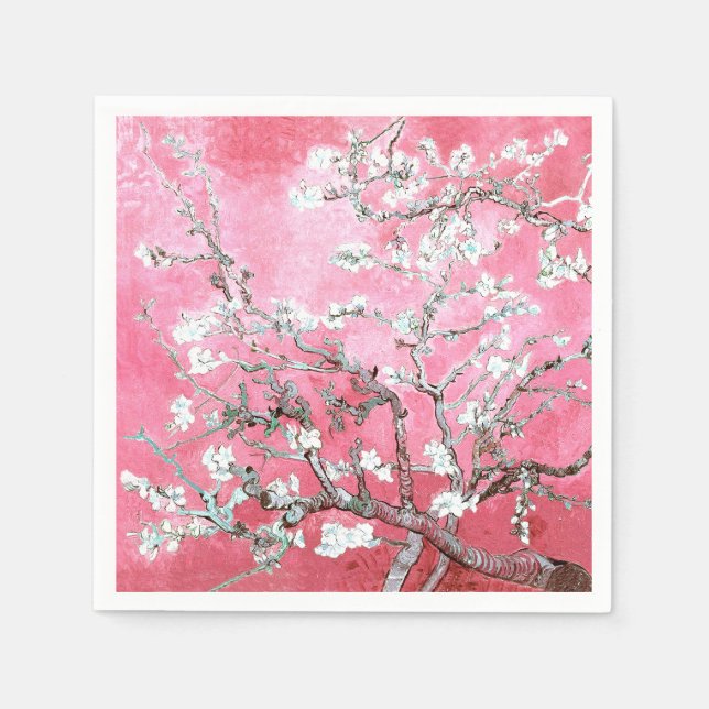 Van Gogh Almond Blossoms Pink Blau Serviette (Vorderseite)