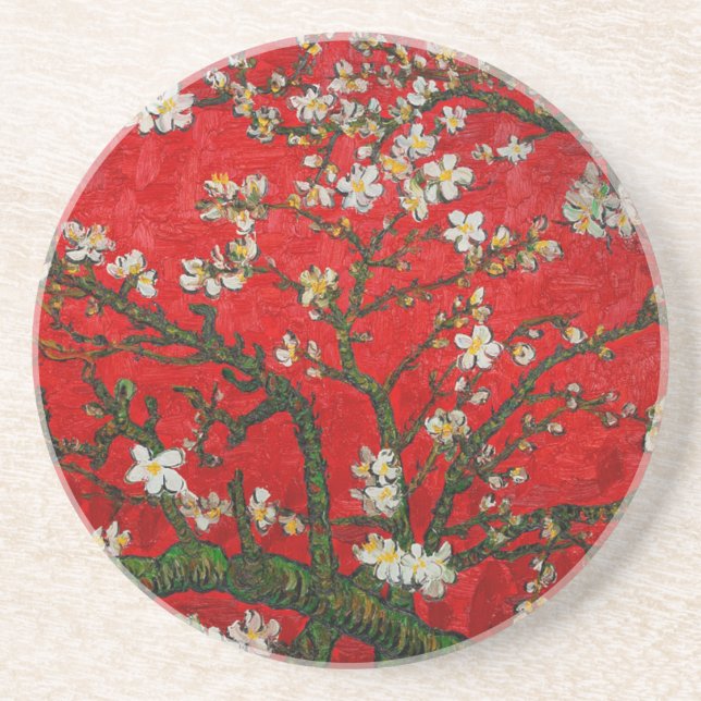 Van Gogh Almond Blossoms Red Getränkeuntersetzer (Vorne)