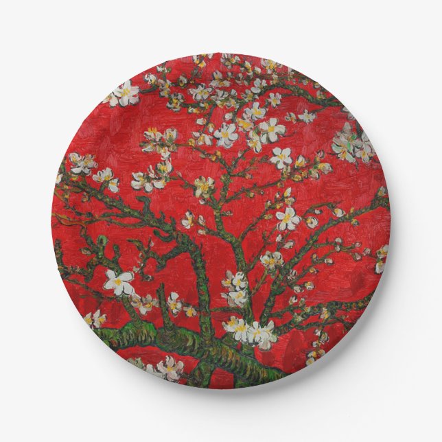 Van Gogh Almond Blossoms Red Pappteller (Vorderseite)