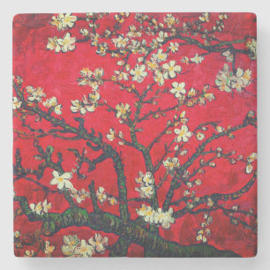 Van Gogh Almond Blossoms Red Steinuntersetzer