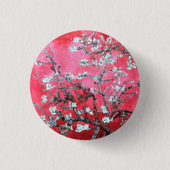 Van Gogh Almond Blossoms Rot Blau Button (Vorderseite)
