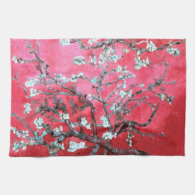 Van Gogh Almond Blossoms: Rot & Blau Geschirrtuch (Horizontal)