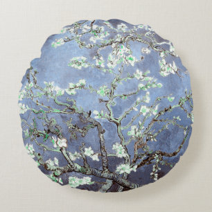 Van Gogh Almond Blossoms Steel Blue Rundes Kissen