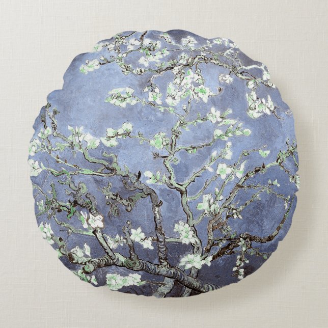 Van Gogh Almond Blossoms Steel Blue Rundes Kissen (Vorderseite)