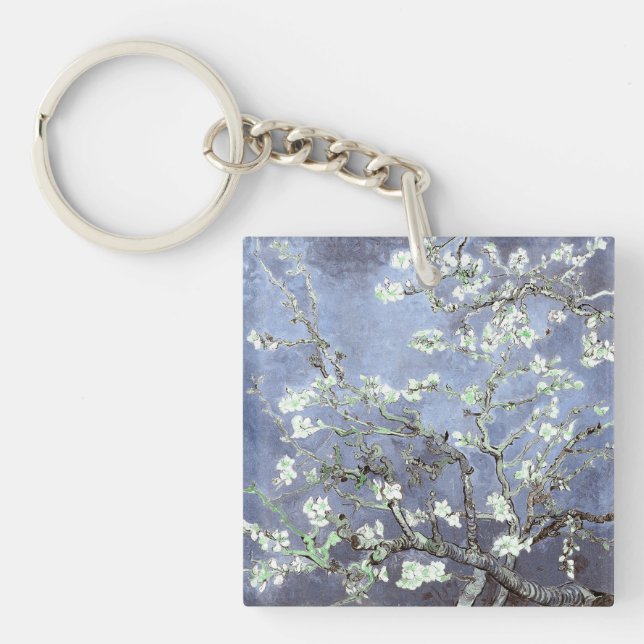 Van Gogh Almond Blossoms Steel Blue Schlüsselanhänger (Vorderseite)