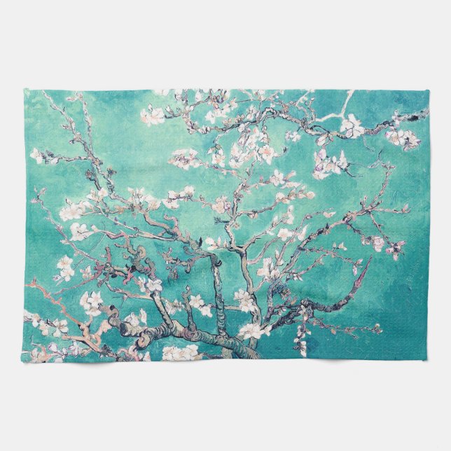 Van Gogh Almond Blossoms Türkis Geschirrtuch (Horizontal)
