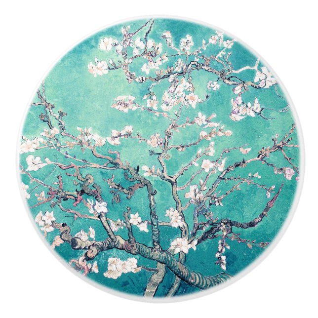 Van Gogh Almond Blossoms Türkis Keramikknauf (Vorderseite)