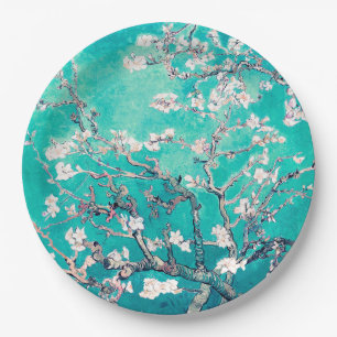 Van Gogh Almond Blossoms Türkis Pappteller