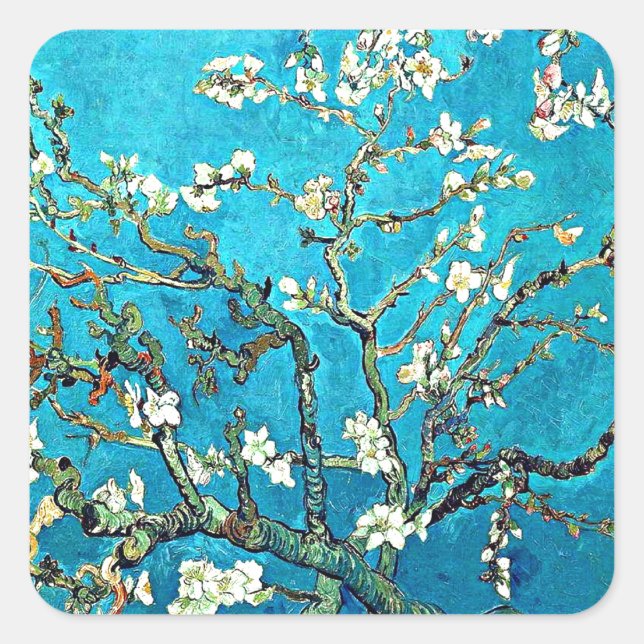 Van Gogh - Almond-Blüten, berühmtes Gemälde Quadratischer Aufkleber (Vorderseite)
