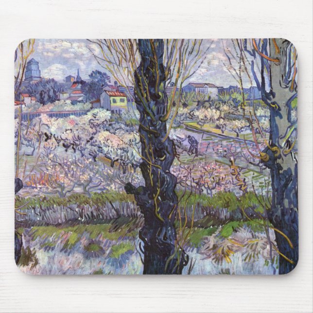 Van Gogh Ansicht von Arles Blühende Obstgärten Dru Mousepad (Vorne)