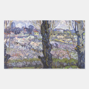Van Gogh Ansicht von Arles Blühende Obstgärten Kun Rechteckiger Aufkleber