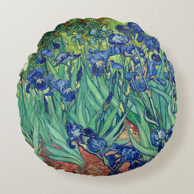 Van Gogh Art Irises Rundes Kissen (Vorderseite)