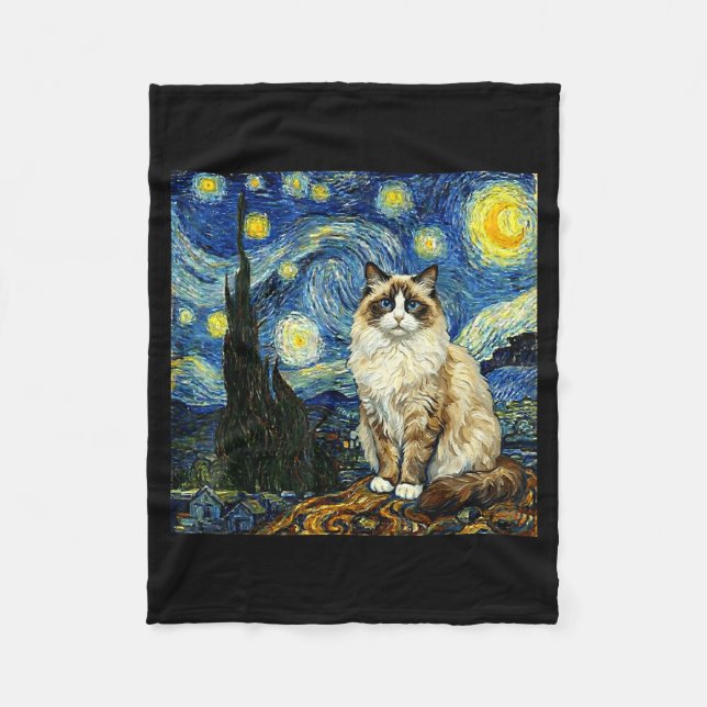 Van Gogh Art Starry Night - Funny Ragdoll Cat Arti Fleecedecke (Vorderseite)
