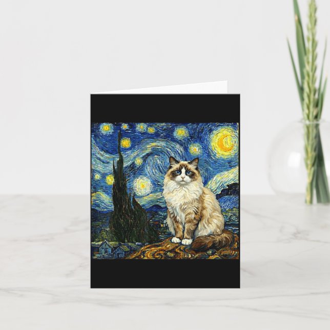 Van Gogh Art Starry Night - Funny Ragdoll Cat Arti Karte (Vorderseite)