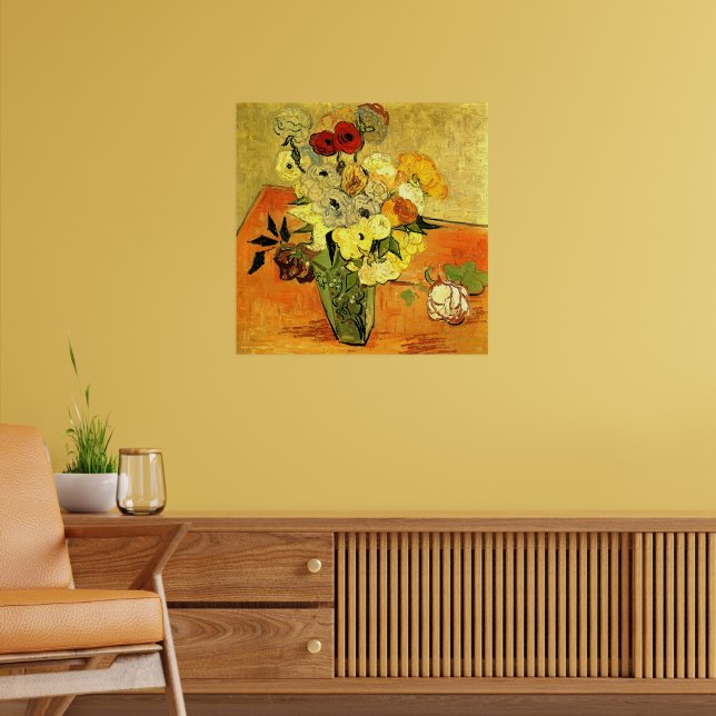 Van Gogh artwork, Japanese Vase with Roses, Poster (Wohnzimmer 2)